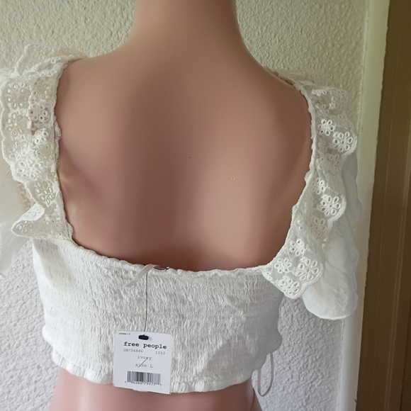 Free People Boho Hippie Cropped Floral Lace Ruffles L Eyelet Ruffle - Picture 8 of 9